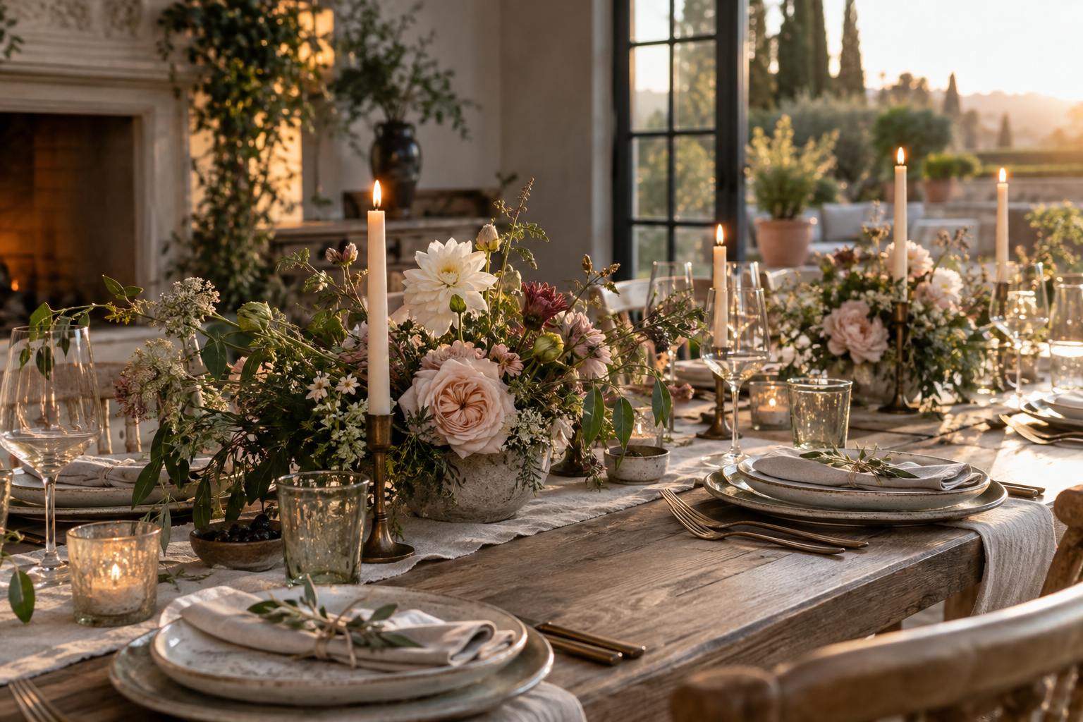 Mesa decorada con flores
